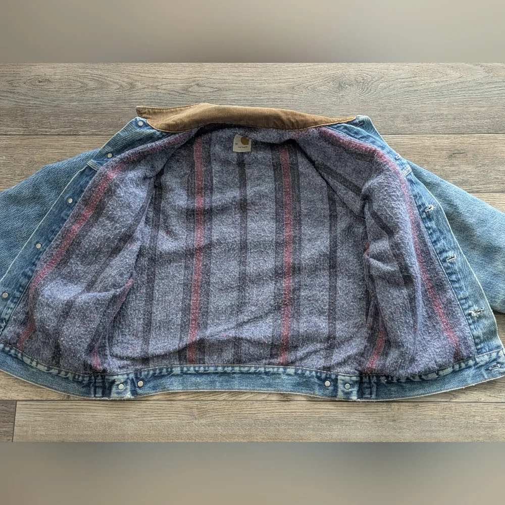 Vintage Rare Carhartt Trucker Jean Denim Jacket Blanket Lined Mens 40 Distressed - Picture 11 of 11